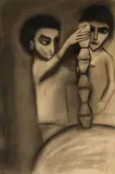 The Game (Boys with Building Blocks) by Robert Dickerson, charcoal on paper, offered Mar 2022