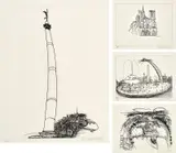 Brett Whiteley, collection of four etchings of Paris 1990