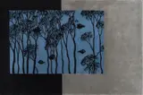Shaike Snir From A Design By Lin Onus, Reflection in Blue with Frog Head Shapes, prototype rug