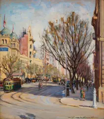 Dora Wilson, Collins Street, Melbourne, oil on board