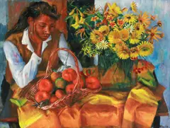Margaret Olley, Patricia with Fruit and Flowers 1965, 1965, oil on board