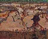 John Olsen, Self Portrait in a Dog Landscape 1993, 1993, oil on board