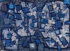 Abstract by Roger Kemp, synthetic polymer paint on canvas, sold Dec 2021
