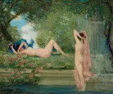 Charles Conder, Two Nymphs in a Garden c1906, c1906, oil on canvas