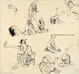 Brett Whiteley, Zen Monks 1971, 1971, ink on paper on board
