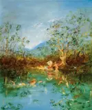 David Boyd, Summertime (A Christmas Time Swim), oil on board