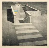 Jeffrey Smart, The Last Train 1989, 1989, hand-coloured lithograph