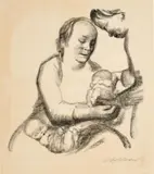 Mutter gebt von eurem Uberflub 1926 by Käthe Kollwitz, 1926, lithograph, sold Sep 2021