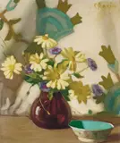 Constance Stokes, Marguerites and Cornflowers 1930, 1930, oil on canvas on board