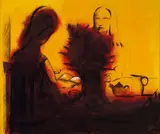 Charles Blackman, The Reading Room 1979, 1979, charcoal and synthetic polymer paint on canvas