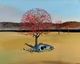 Flame Trees, Horse's Skull, Black River 1983 by Arthur Boyd, 1983, oil on canvas, sold Jun 2021