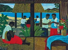 Ray Crooke, The Concert, Waya, oil on linen (diptych)