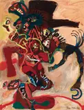 John Olsen, El Hombre de la Mancha 1966, 1966, oil on paper on board