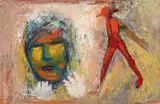 Figure and Face by Charles Blackman, oil on paper on board, sold Jun 2021