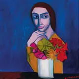Robert Dickerson, Woman with Flowers, oil on canvas