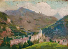 Evening Light in a French Landscape by E. Phillips Fox, oil on board, sold Jun 2021