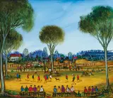 Miners' Kids in the Park by Pro Hart, oil on board, sold Jun 2021
