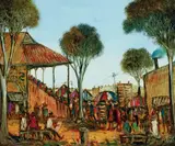 Broken Hill St. Pat's Race Meeting by Pro Hart, oil on canvas, sold Jun 2021