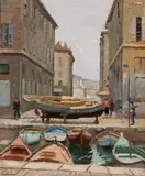 Will Ashton, Canal Scene, France, oil on canvas on board