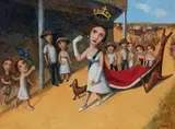 Garry Shead, Queen and Royal Procession II 1997, 1997, oil on board