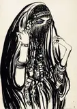 Brett Whiteley, Berber Woman, Harar, Ethiopia 1974, 1974, pen, brush and black ink and collage on paper