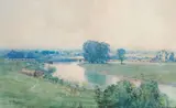 Arthur Streeton, Landscape with Viaduct (possibly the River Ouse, Sussex) c1902