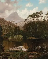 Haughton Forrest, Mount Ida from Fisherman's Camp, Lake St Clair, Tasmania, oil on canvas