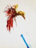 Bird, Man and Gun c1982 by Sidney Nolan, c1982, oil, ink and crayon on paper, sold Mar 2021