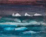 Icebergs, Antarctica 1964 by Sidney Nolan, 1964, mixed media on paper on board, sold Mar 2021
