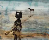 Sidney Nolan, Kelly with Gun - Horse in Distance