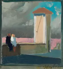 Jeffrey Smart, First Oil Sketch for Sunday Morning II 1975, 1975, oil on canvas