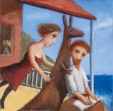 The Novel Kangaroo 1995 by Garry Shead, 1995, oil on board, sold Nov 2020