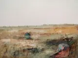 Bride in a Wimmera Landscape c1967 by Arthur Boyd, c1967, oil and tempera on board, sold Nov 2020