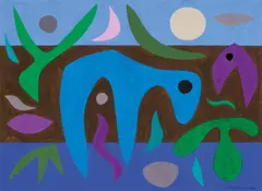Night Desert 1971 by John Coburn, 1971, gouache on paper, sold Nov 2020