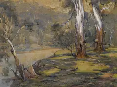 Penleigh Boyd, Gums on the River 1918, 1918, watercolour on board