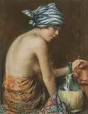 Janet Agnes Cumbrae Stewart, Nude with Blue and White Headscarf 1924