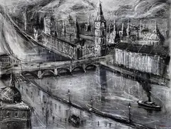 Mark Hanham, Misty Thames, synthetic polymer on linen