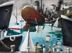 Charles Blackman, Boats at Williamstown 1956, 1956, oil on composition board