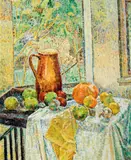 Grace Cossington Smith, Jug with Fruit in the Window 1960, 1960, oil on board
