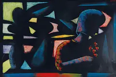 Charles Blackman, Girl with Flowers c1987, c1987, oil on paper on canvas