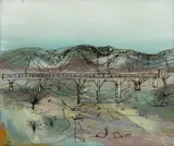 Bridge 1949 by Sidney Nolan, 1949, ink and enamel on glass, sold Jul 2020