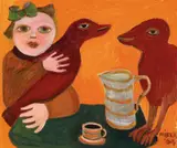 Mirka Mora, Two Red Birds at My Table 2004