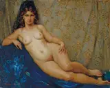 Norman Lindsay, Mantilla and Pearls c1937, c1937, oil on canvas on board