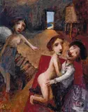 Artist and Muse (Rembrandt) 1999 by Garry Shead, 1999, oil on board, offered Feb 2020