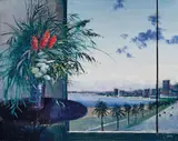 Herman Pekel, Australian Wildflowers and View of St Kilda, oil on canvas