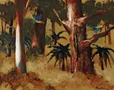 Albert Tucker, Parrots and Bush c1967, c1967, oil on board