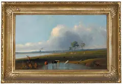 Henry Burn, Sandridge from the Lagoon c1870, c1870, oil on academy board