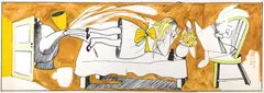 Charles Blackman, Mr Rabbit Reads to Alice c1980, c1980, mixed media on paper on canvas