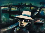 Man in Night Landscape 1955 by Charles Blackman, 1955, oil on paper on board, offered Sep 2019