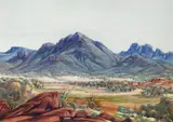 Central Australian Landscape by Albert Namatjira, watercolour on paper, sold Sep 2019
